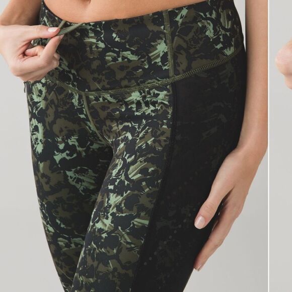 Lululemon Stop At Nothing Crop Green Army Print leggings - Picture 4 of 9